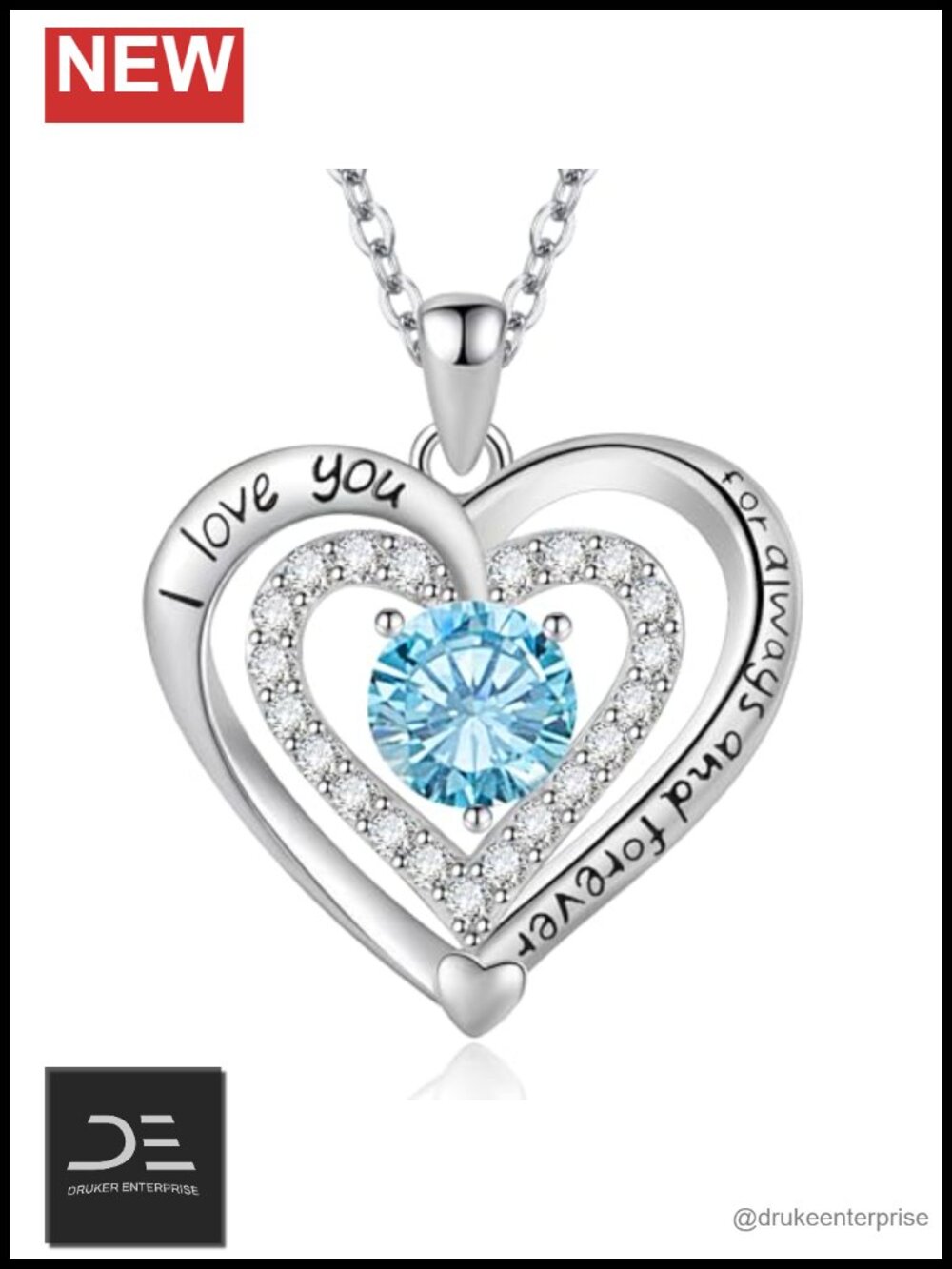 Sterling Silver Platinum Plated Triple Heart CZ Pendant Necklace 18in